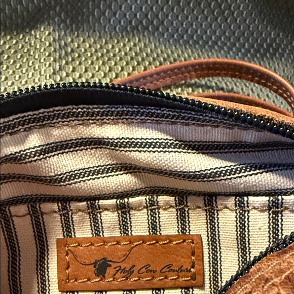 Holy Cow Couture Embossed Brown Shoulder Bag - Picture 2 of 9